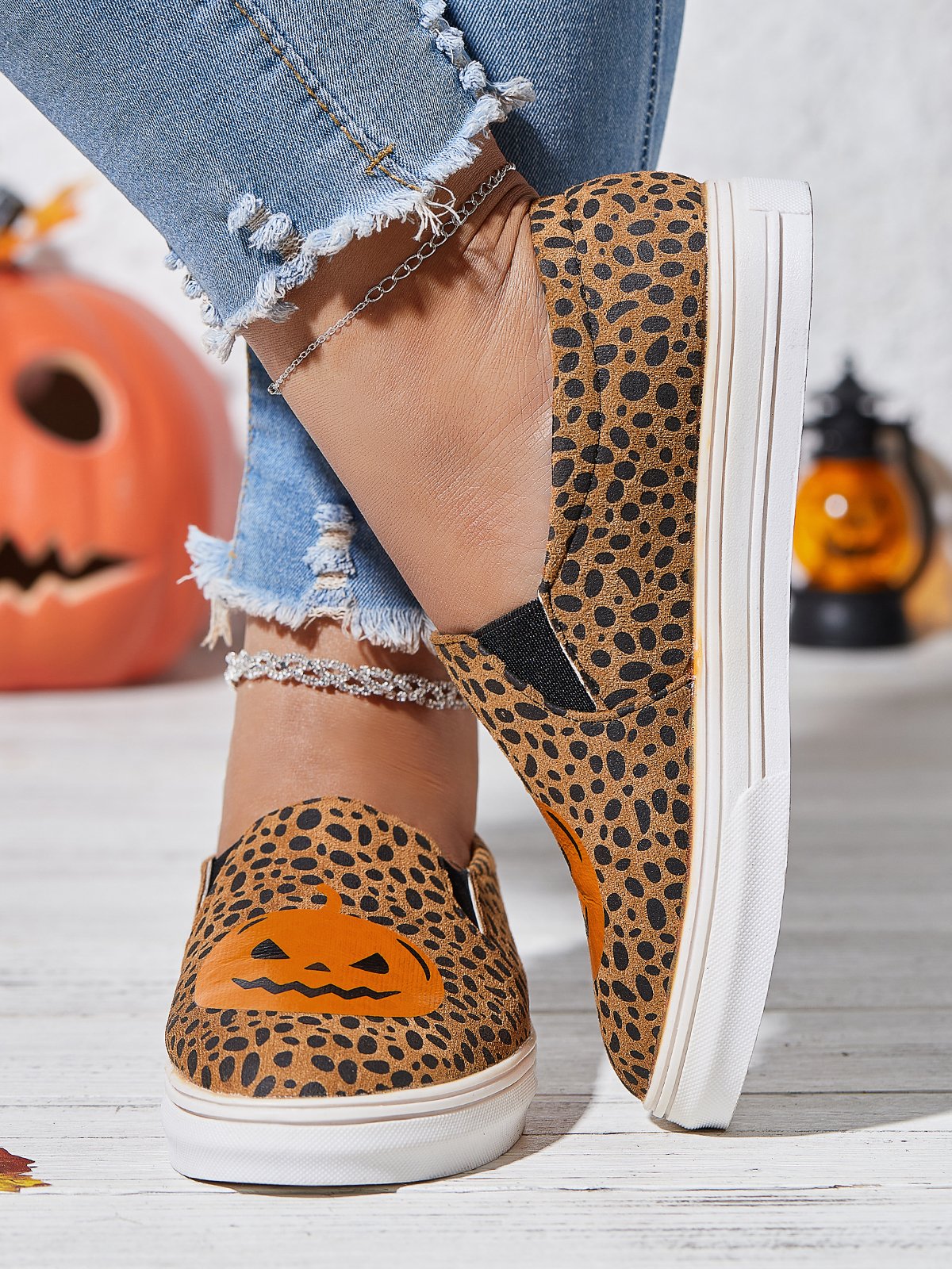 Halloween Leopardo Zucca Stampare Casuale Tela Scarpe