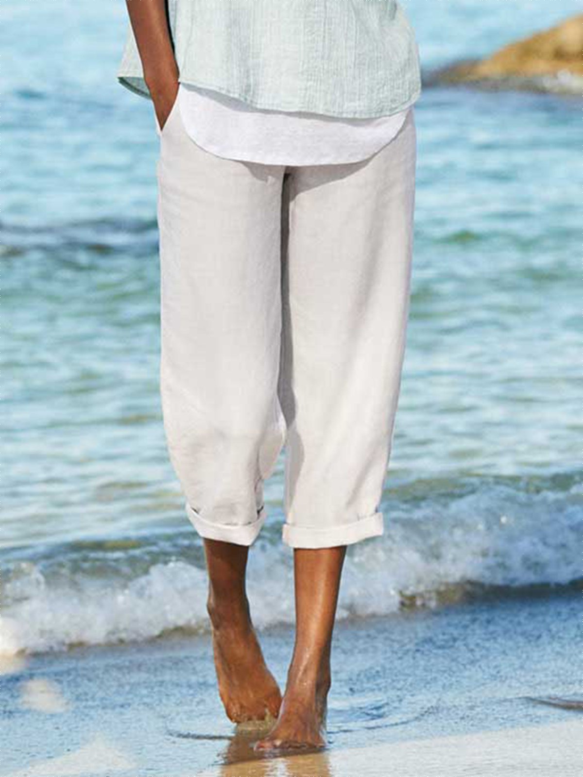 Panelled Lino Casuale Pantaloni