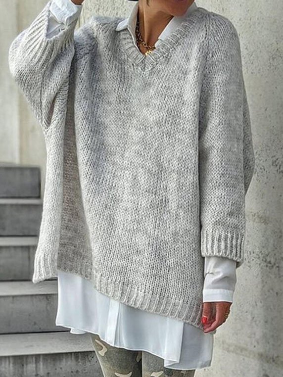 Donna Vintage Inverno Solido Girocollo Quotidiano taglia grande Maniche Lunghe Misto Cotone Regolare Maglione