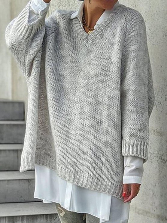 Donna Vintage Inverno Solido Girocollo Quotidiano taglia grande Maniche Lunghe Misto Cotone Regolare Maglione