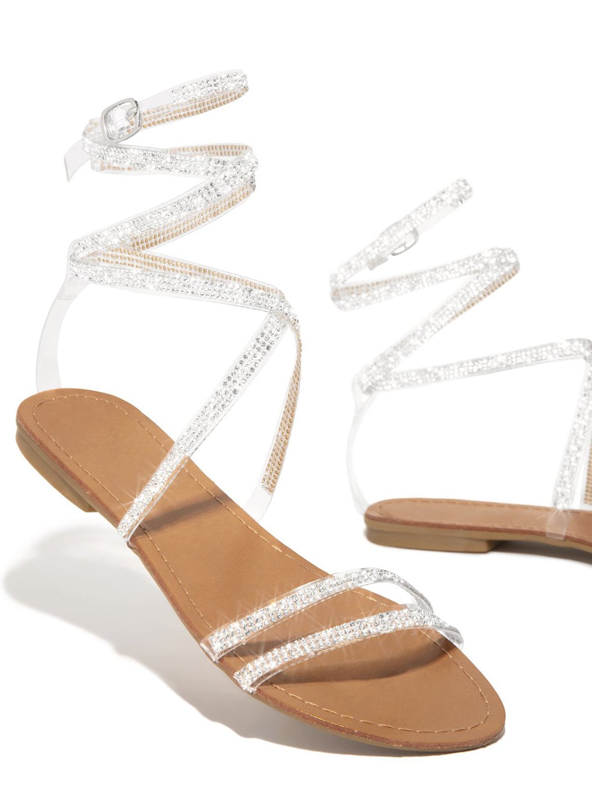 Elegante Strass Striscia Scarpe Piatte Sandali