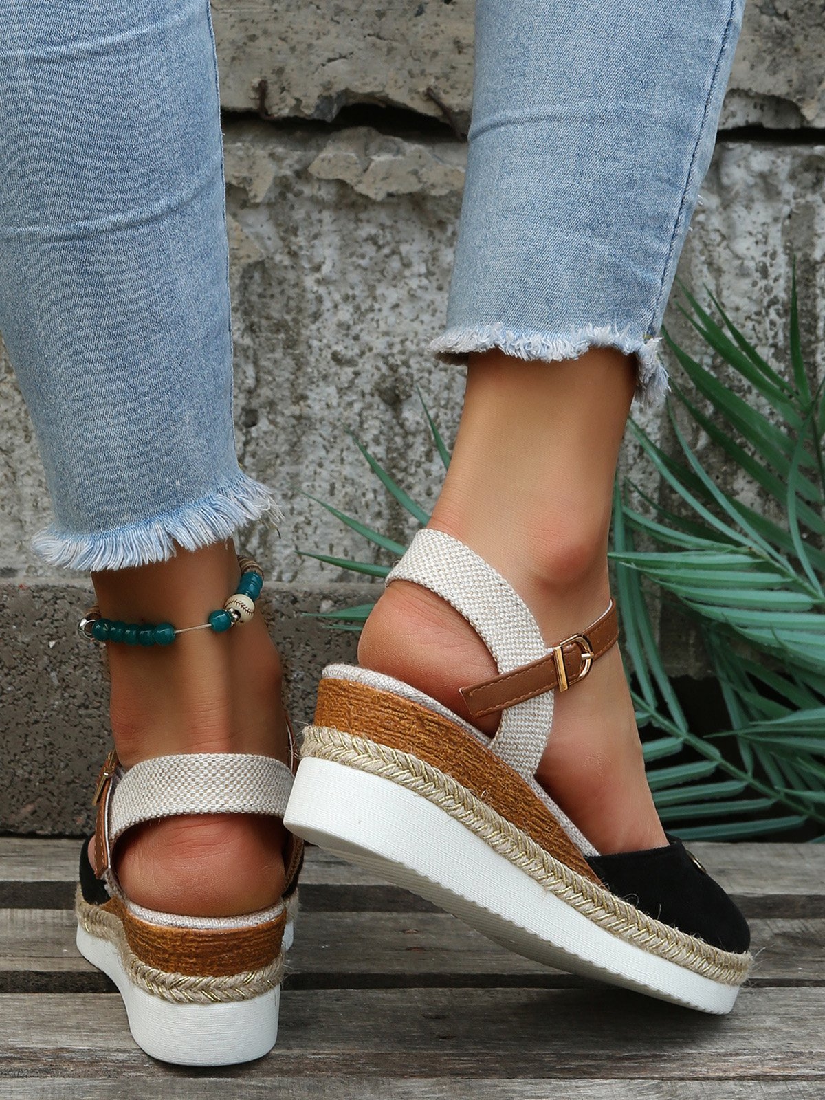 Multicolore Estate Vacanza Metallo Quotidiano Pelle scamosciata finta Sandali con tacco espadrille Standard EVA Zeppe e Piattaforme per Donna