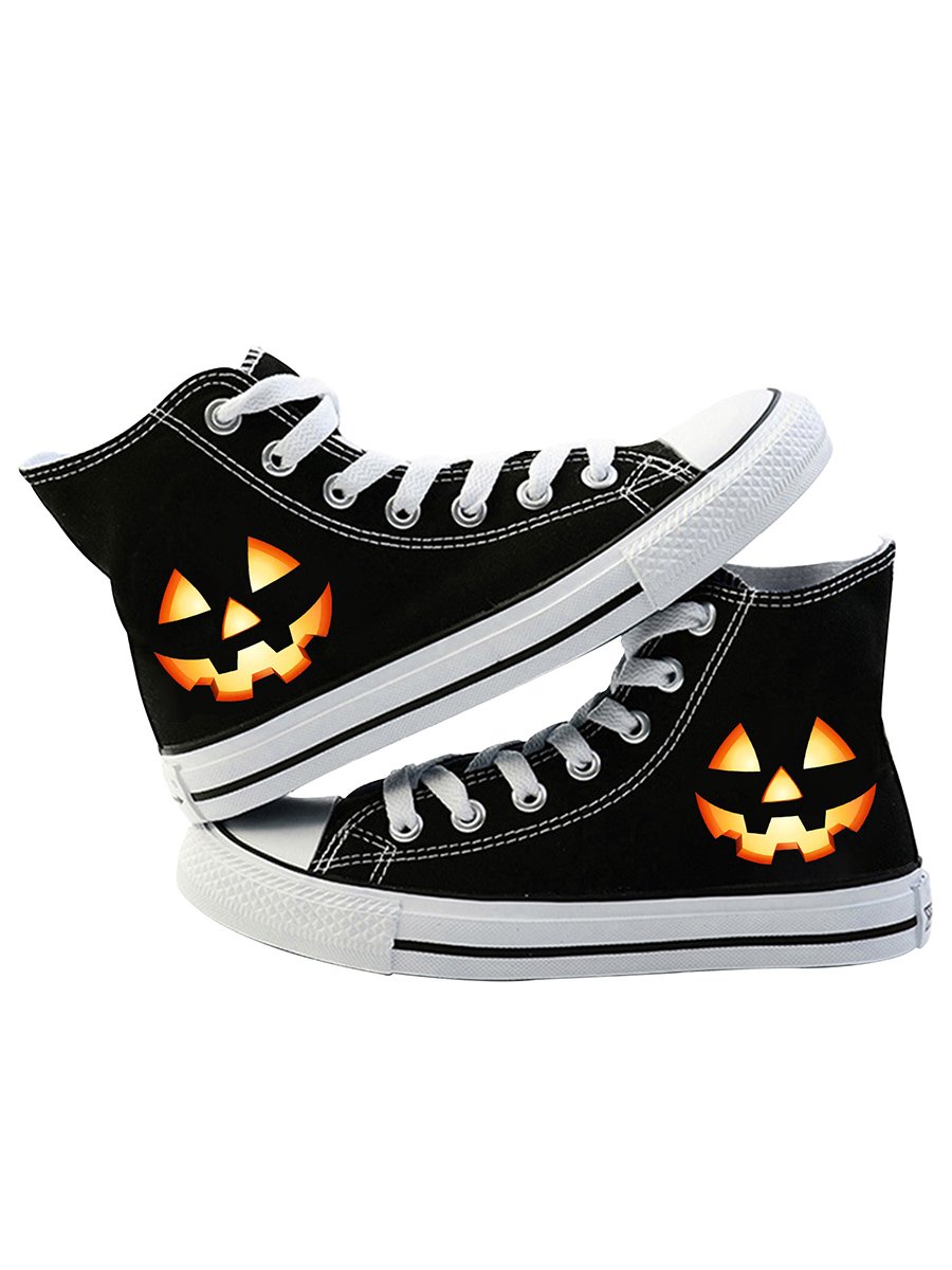 Donna strada Tutte le stagioni Halloween Stampa tacco piatto Punta Chiusa Caldo Elenco Gomma Tela Scarpe da ginnastica