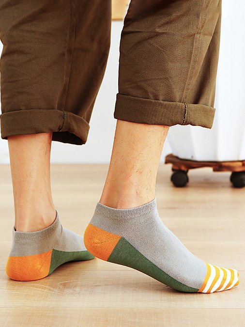 Casuale Cotone Contrasto Striscia Calzini confortevole Alta elasticità Traspirante