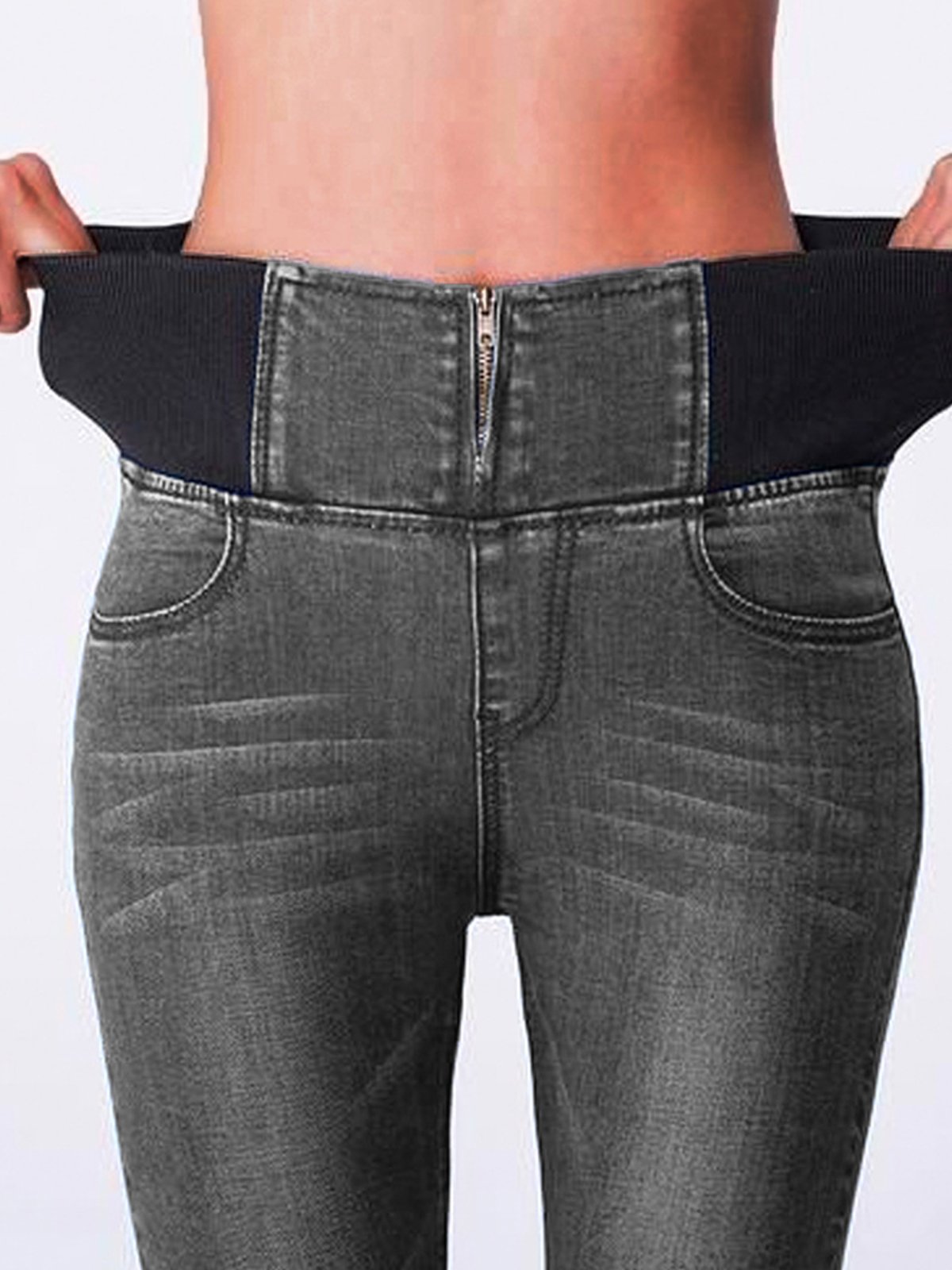 Casuale Tinta unita Autunno alto Elasticità Standard Denim Lungo Linea H Regolare Taglia Jeans per Donna