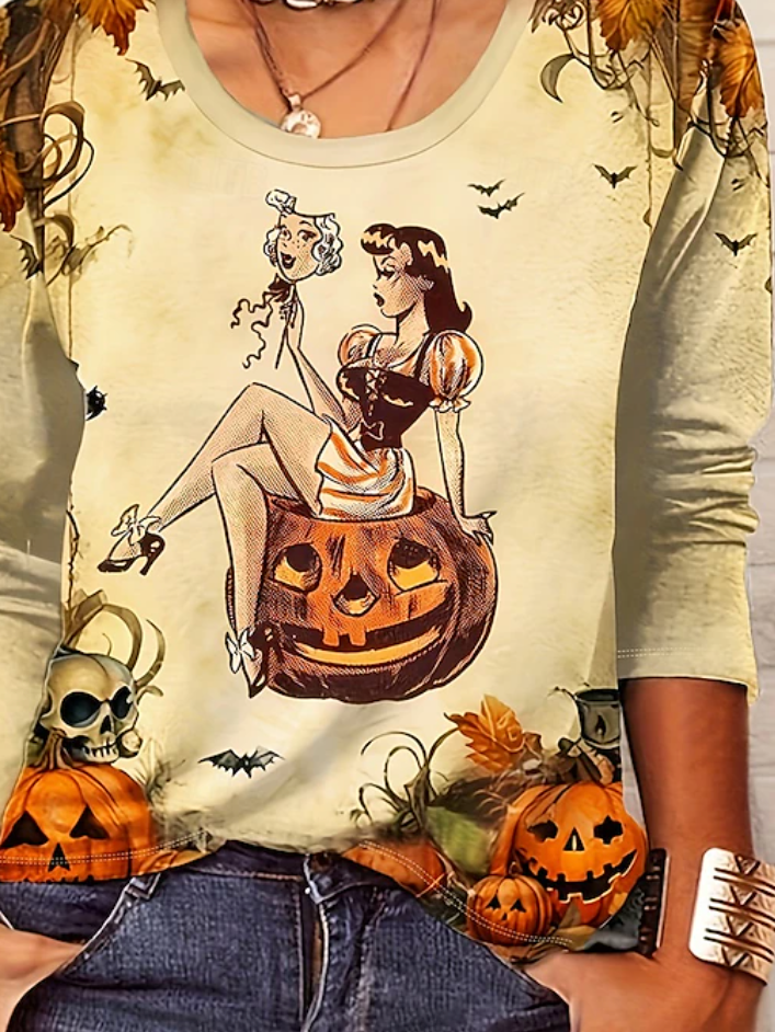 Casuale Halloween Girocollo Maniche Lunghe T-shirt