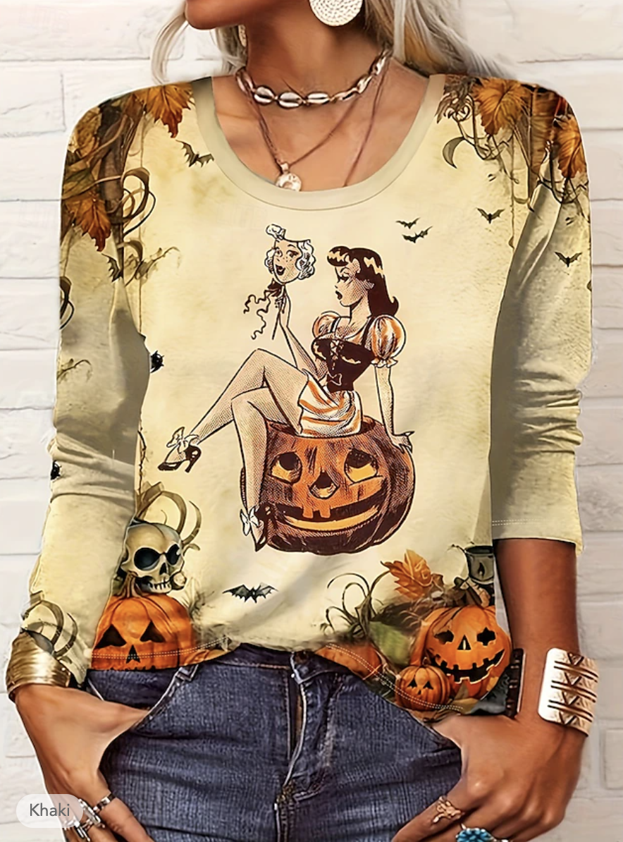 Casuale Halloween Girocollo Maniche Lunghe T-shirt