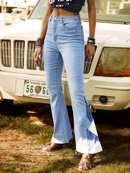 Blu Panelled Denim Casuale A-Linea Pantaloni
