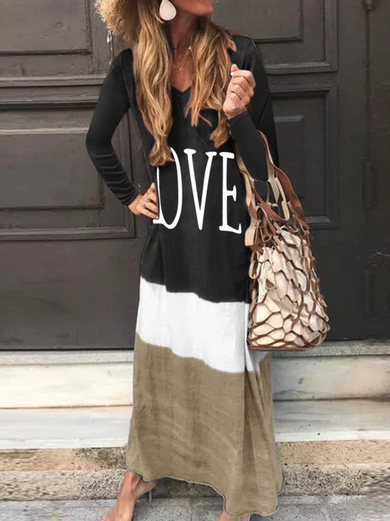 Donna Multicolore Girocollo Maniche Lunghe comodo Casuale Maxi Abito