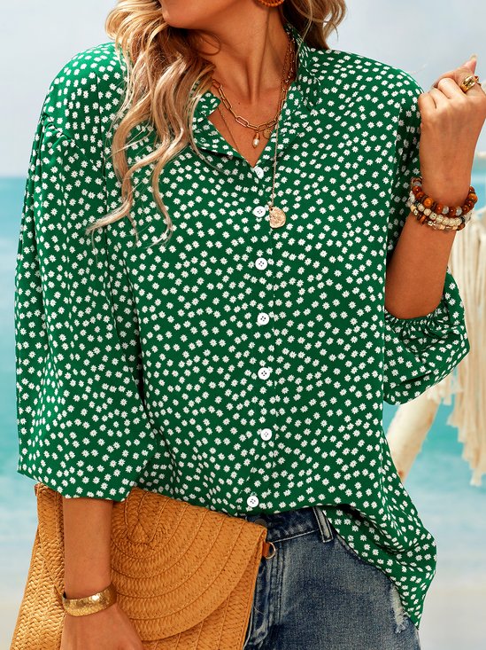 3/4  Manica Bohemian Stampata Floreale Scollo a V taglia grande Casuale Top