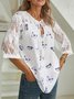 Donna Autunno Farfalla Casuale Micro-elasticità Quotidiano Tre Trimestre Sciolto Girocollo Regolare Top