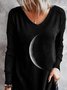 Luna Stampato Scollo a V Casuale Maniche Lunghe Dritto Top