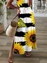 Casuale Girasole Maniche Corte Scollo a V taglia grande Stampato Abito