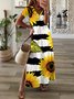 Casuale Girasole Maniche Corte Scollo a V taglia grande Stampato Abito