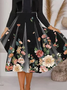 Donna Floreale Girocollo Maniche Lunghe comodo Casuale Midi Gonna