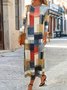 Donna Geometrico Maniche Lunghe comodo Casuale Maxi Abito