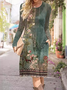 Donna Floreale Girocollo Maniche Lunghe comodo Casuale Midi Gonna