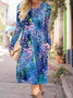 Donna Floreale Girocollo Maniche Lunghe comodo Casuale Midi Gonna