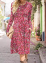 Donna Floreale Girocollo Maniche Lunghe comodo Casuale Midi Gonna