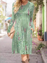 Donna Floreale Girocollo Maniche Lunghe comodo Casuale Midi Gonna