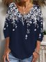 Casuale Floreale Scollo a V Maniche Lunghe T-shirt