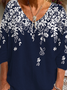 Casuale Floreale Scollo a V Maniche Lunghe T-shirt