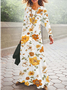 Donna Floreale Scollo a V Maniche Lunghe comodo Casuale Maxi Abito