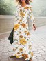 Donna Floreale Scollo a V Maniche Lunghe comodo Casuale Maxi Abito