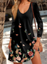 Donna Floreale Scollo a V Maniche Lunghe comodo Casuale Stampa Midi Gonna
