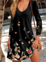 Donna Floreale Scollo a V Maniche Lunghe comodo Casuale Stampa Midi Gonna