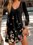 Donna Floreale Scollo a V Maniche Lunghe comodo Casuale Stampa Midi Gonna