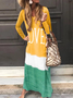 Donna Multicolore Girocollo Maniche Lunghe comodo Casuale Maxi Abito