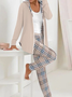 Donna a quadri Felpa con cappuccio Maniche Lunghe comodo Casuale Cappotto con pantaloni due pezzi impostato