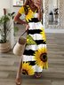 Casuale Girasole Maniche Corte Scollo a V taglia grande Stampato Abito