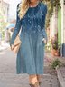 Donna Floreale Girocollo Maniche Lunghe comodo Casuale Midi Gonna