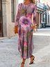 Donna Floreale Girocollo Maniche Lunghe comodo Casuale Maxi Abito