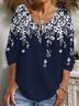 Casuale Floreale Scollo a V Maniche Lunghe T-shirt