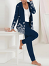 Donna Floreale Felpa con cappuccio Maniche Lunghe comodo Casuale Cappotto con pantaloni due pezzi impostato