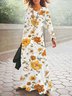 Donna Floreale Scollo a V Maniche Lunghe comodo Casuale Maxi Abito