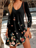 Donna Floreale Scollo a V Maniche Lunghe comodo Casuale Stampa Midi Gonna