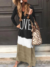 Donna Multicolore Girocollo Maniche Lunghe comodo Casuale Maxi Abito